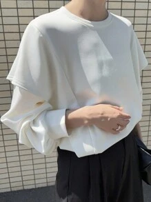 FRIFUL 女士休闲纯色二合一T恤 - 白色 - 查看 7