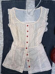 INAWLY Women's Casual Polka Dot Print Sleeveless Shirt, Summer