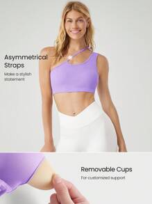 GLOWMODE Seamless Sweat-Wicking Just Breathe Cutout Asymmetrical Shoulder Sports Bra Low Impact Yoga Pilates Daily - Mauve Purple - View 2