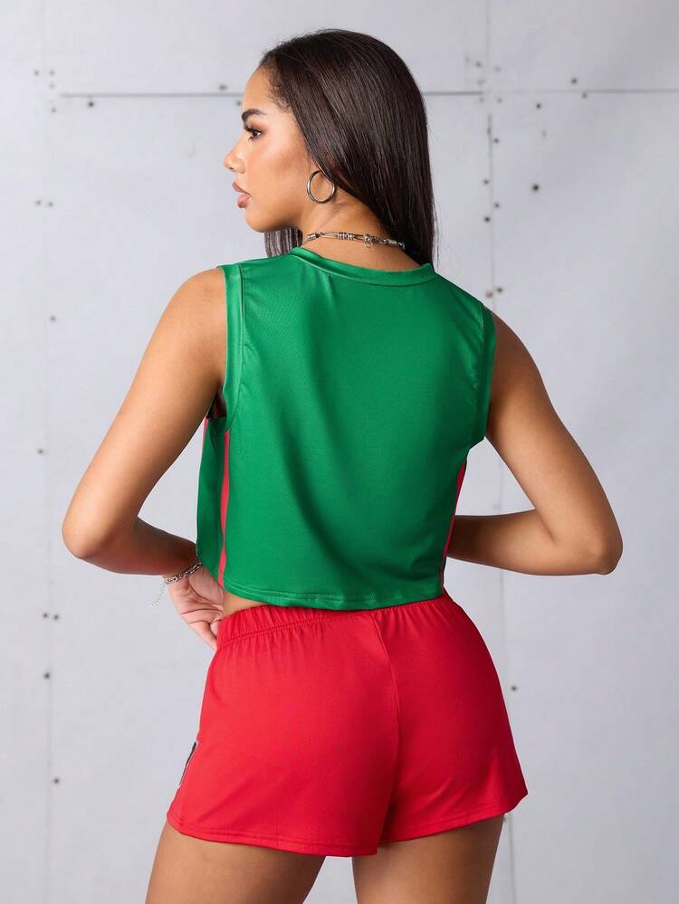 Streetz SHEIN Sport طقم رياضي للنساء يتكون من توب قصير مطبوع عليه حروف وشورت - متعدد الألوان - مشاهدة 7