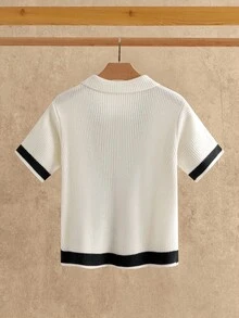 Manfinity NXTstreet Men's Casual Two-Tone Ribbed Knit Cardigan Men Knit Shirt Men Retro Shirt Knit Shirt Crochet Shirt Men Knit Polo, Fall, Old Money, Winter