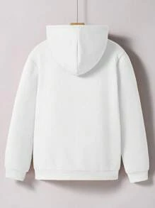 SHEIN Explorewe 青少年男童百搭纯色连帽拉链卫衣，时尚百搭，适合秋冬季节穿着。 - 白色 - 查看 2