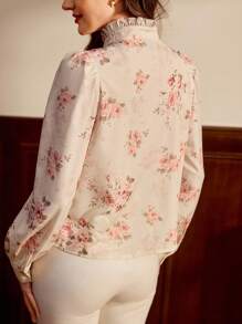 Vintamour 复古优雅女士印花蝴蝶结纽扣长袖衬衫，适合通勤、度假、商务休闲、办公室、工作等各种场合，也适合圣诞节、教师节、教堂、早午餐、节日、新年、情人节等春季穿着。 - 粉色 - 查看 6
