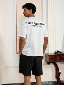 SWAVVY Herren Lässig T-Shirt Set in 2 Teilen, locker geschnitten, Farbabstimmung mit LIEBE UND HOFFNUNG Muster Muster Set