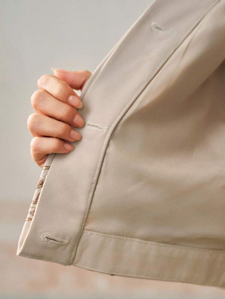 Chaqueta/abrigo de manga larga con bordados y lentejuelas en color albaricoque, elegante para citas en otoño/invierno para mujer