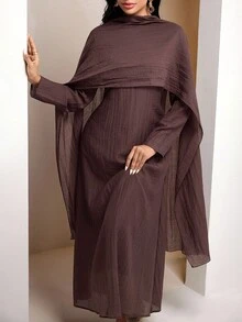 Veilorie Modest Women's Arabic Style Dress With Shawl,Women,Brown Dress,Fall Clothes For Women