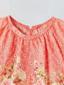 Maija Kids Maija Kids 2pcs/Set Floral Print Puff Sleeve Shirt & Shorts Set For Young Girls - Pink - View 6