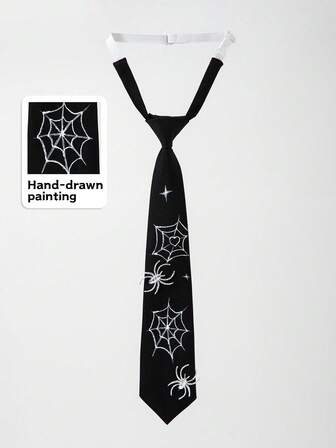 Grunge Punk 1pc Women's Spider Hand-Painted Necktie, Suitable For Daily Wear