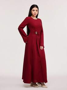 Veilorie Elegant Red High Slit Waist Cinched Dress