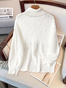 GlowEve CURVE Halloween Plus Size Women High Collar Faux Fur Pullover Long Sleeve Solid Color Casual Knit Sweater Fall Winter Cloth For Women Autumn - White - View 2