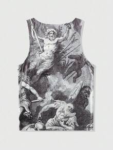 ROMWE MEN Street Life Men's Caveman Print Loose Fit Casual Sleeveless Tank Top, 2000s Style