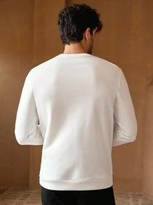 HIMLAND Men's Elastic Casual Knit Floral Lace Trim Crew Neck Pullover Sweatshirt, For Fall Winter