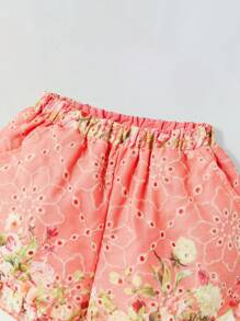 Maija Kids Maija Kids 2pcs/Set Floral Print Puff Sleeve Shirt & Shorts Set For Young Girls - Pink - View 3