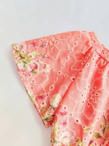 Maija Kids Maija Kids 2pcs/Set Floral Print Puff Sleeve Shirt & Shorts Set For Young Girls - Pink - View 11