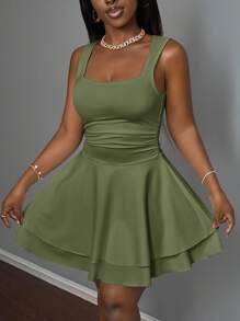 Slaydiva Vestido mini blanco puro sin mangas con volantes, nuevo para primavera/verano 2025, casual, de vacaciones, romántico, básico, de calle, diario, sexy, elegante, para ir a trabajar, fiesta, discoteca, talla grande para mujer