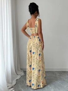 Elenzga 2 件套女士细肩带露背设计 + 高腰阔腿裤，标准尺码 - 彩色 - 查看 2