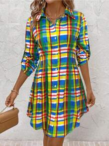SHEIN Clasi Women's New Fashion Colorful Plaid Print Shirt Dress, Suitable For Commuting, Work, Outing, And Dating - Multicolor - View 4