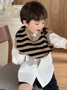 Hapijoa Young Boy Striped Knit Vest, Casual Loose Fit Fall - Khaki - View 5