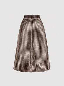 SHEIN MOD 千鸟格纹系带中长A字裙，学院风 - 彩色 - 查看 2