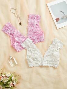 2pcs Lace Front Closure Wireless Bra Set For Women - Multicolor - View 2
