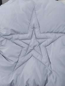 SHEIN Teen Girl's Hazy Blue Stand Collar Loose Casual Versatile Woven Jacket Girls Star Jacket Kids Star Puffer Jacket Fall Winter - Dusty Blue - View 4