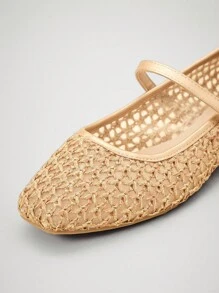 SHUZIA Women's Casual Elegant Square Toe  Comfortable Woven PU Ballet Flats For Christmas Valentine's Day - Camel - View 6