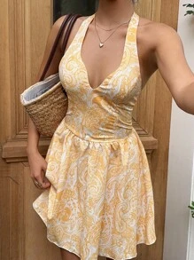 Sunnyshic 佩斯利印花露背挂脖休闲度假连衣裙 - 彩色 - 查看 6