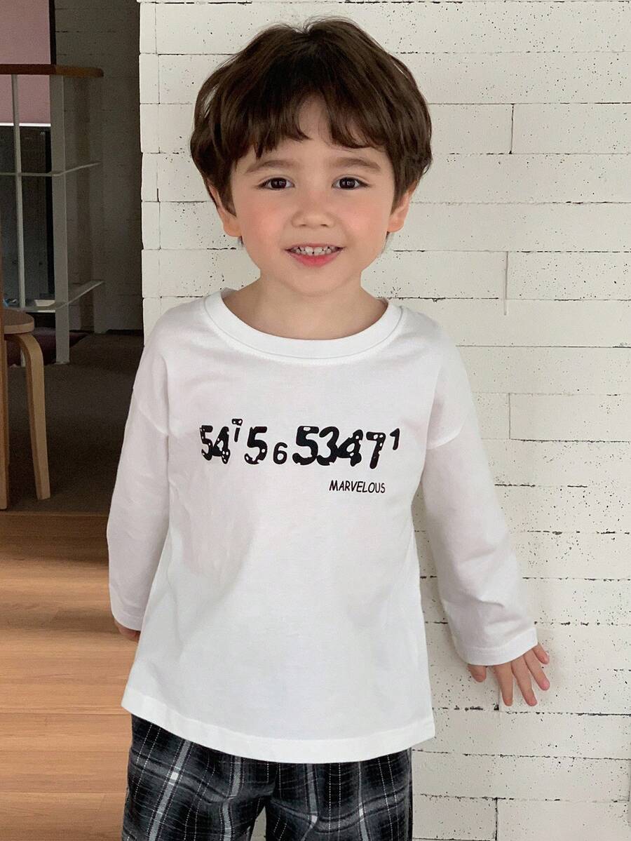 Hapijoa Young Boys' Loose Casual Basic Letter Print T-Shirt, Versatile For Layering Or Outerwear, Autumn Long Sleeve Tops Girl - White - View 1