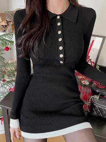 DAZY High Waist Bodycon Long Sleeve Sweater Dress For Women Fall,Winter - Black - View 6