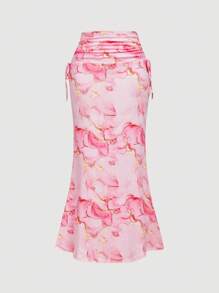 SHEIN MOD Pink Slim Fit Mermaid Hem Long Skirt With Side Drawstring Details, Date, Party, Prom, Birthday, Tea Party Attire, Date Wear,Halloween Clothes Women,Holiday Outfits For Women