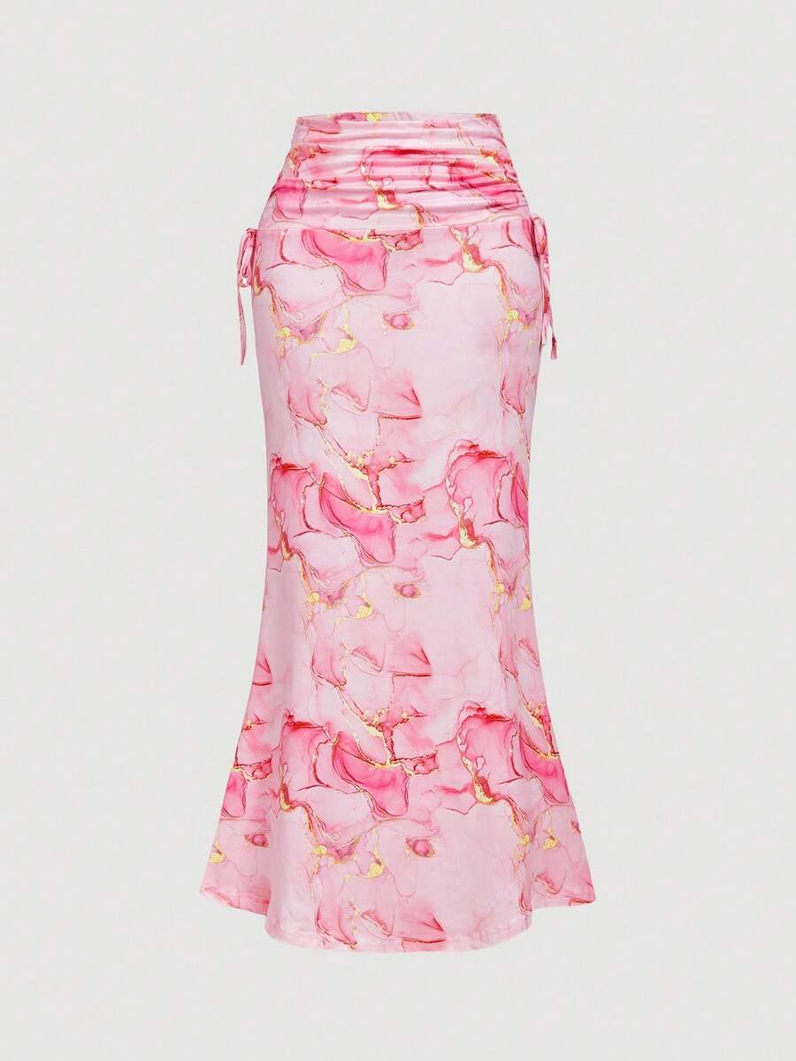 SHEIN MOD Pink Slim Fit Mermaid Hem Long Skirt With Side Drawstring Details, Date, Party, Prom, Birthday, Tea Party Attire, Date Wear,Halloween Clothes Women,Holiday Outfits For Women