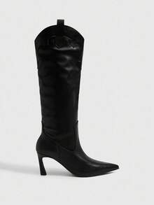 CUCCOO SZL Giày bốt cao đến đầu gối đế thấp màu đen thời trang thoải mái dành cho nữ - màu đen - Xem 2