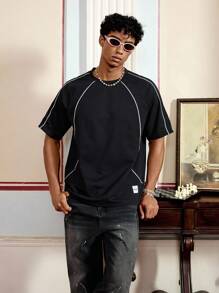 Manfinity VCAY 男士休闲撞色短袖T恤 - 黑色 - 查看 7