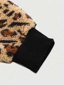 ROMWE MEN Street Life Unisex Leopard Print Casual Hoodie Sweatshirt, Street Style American, Suitable For Autumn/Winter - Coffee Brown - View 7