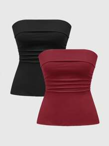ROMWE Grunge Punk Spring/Summer Casual Baech Black Red Sexy Multi-Piece Black & White Solid Color Split Hem Women Tops - Red and Black - View 3