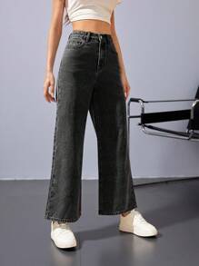 Jeanoix High Waist Wide Leg Jeans - Black - View 5