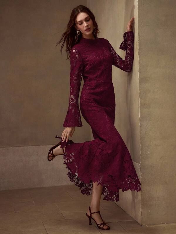 MOTF PREMIUM ELEGANT STAND COLLAR BIAS CUT DRESS