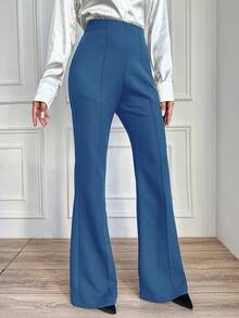 EURMUSE Women's Solid Color Toothpick Design Elegant Flare Pants - Dusty Blue - View 5