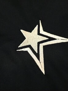 ROMWE MEN Goth 男士字母刺绣拉链连帽卫衣，街头美式风格设计，秋季 - 黑色 - 查看 6