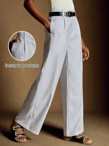 Écloséra 女士时尚黑白条纹百褶高腰裤，春秋款 - 黑與白 - 查看 1