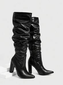 CUCCOO SZL Damen Mode Sexy High Heel Overknee Stiefel, Blockabsatz einfarbig, Business & Date Stil, Seitlicher Reißverschluss, elegante Party Stiefel