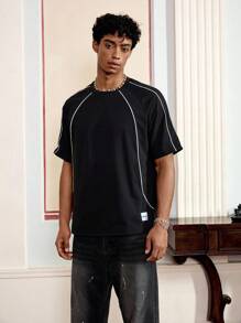 Manfinity VCAY 男士休闲撞色短袖T恤 - 黑色 - 查看 1