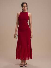 Modelyn Sexy & Elegant Burgundy Women's Long Stretch Dress - Burgundy - View 2