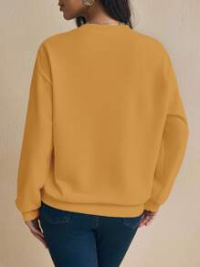 Shutterstock Glamance Damen Slogan Kürbis Muster Rundhals Dropped Shoulder Langarm Lässig Sweatshirt Halloween Sweatshirt Süßer Sweatshirt Kürbis Sweatshirt Basis Tops Winter - Orange - Übersicht 2