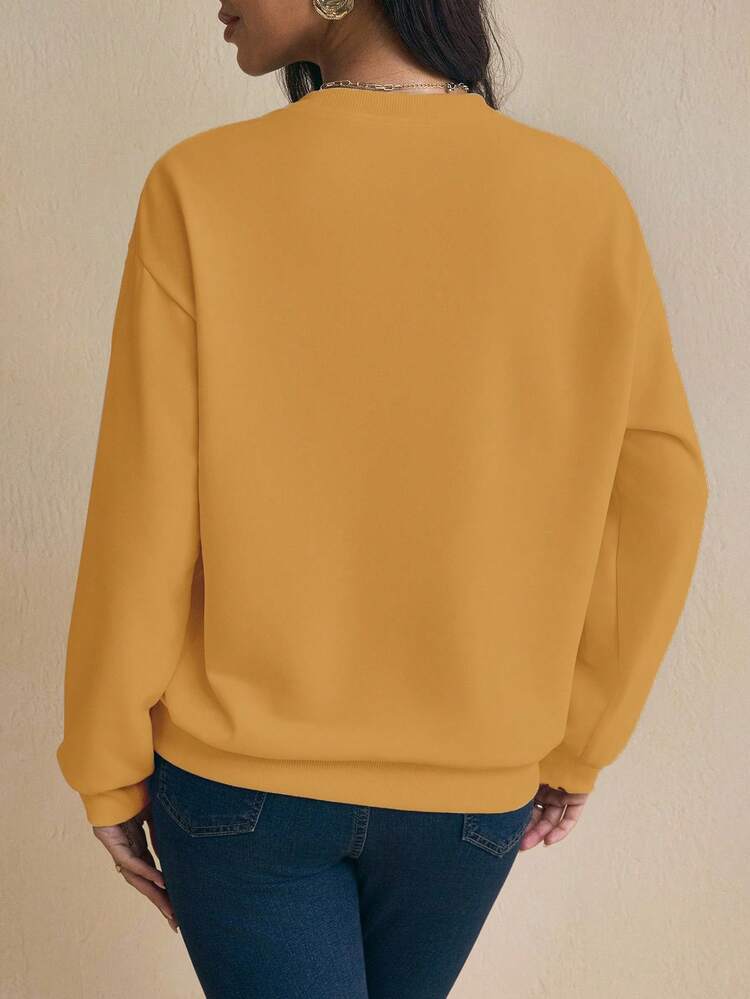 Shutterstock Glamance 女式口号南瓜印花圆领落肩秋季长袖休闲运动衫万圣节运动衫可爱运动衫南瓜运动衫基本款上衣冬季 - 橘色 - 查看 2