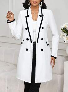 SHEIN Lady 女士优雅通勤简约黑白撞色中长风衣夹克女士风衣四季老款女士机场秋季女士教师商务休闲女士机场冬季女士工作服女士冬季夹克女士正式上衣秋季春季女士教师西部商务职业女性商务休闲老款婚礼宾客 - 黑與白 - 查看 8