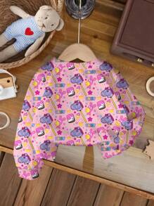 GUMBALL X SHEIN Áo nỉ dài tay cổ tròn họa tiết hoạt hình cho bé gái - trắng - Xem 2