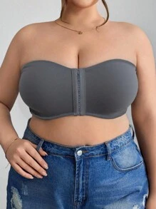 SHEIN CURVE+ Front Zip Plus Size Minimizer Padded Bra Tank Top, Curve Plus, Boho Vacation