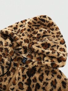 ROMWE MEN Street Life Unisex Leopard Print Casual Hoodie Sweatshirt, Street Style American, Suitable For Autumn/Winter - Coffee Brown - View 6