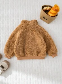 Cozy Pixies Baby Boy Thermal Lined Crew Neck Long Sleeve Half-Zip Pullover Sweatshirt,In Fall/Winter - Camel - View 2